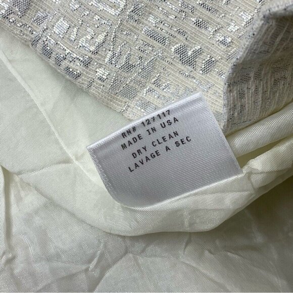 Badgley Mischka Women’s Off-White Silver Metallic Silk V-Neck Party Dress 10/C32 - Picture 11 of 12